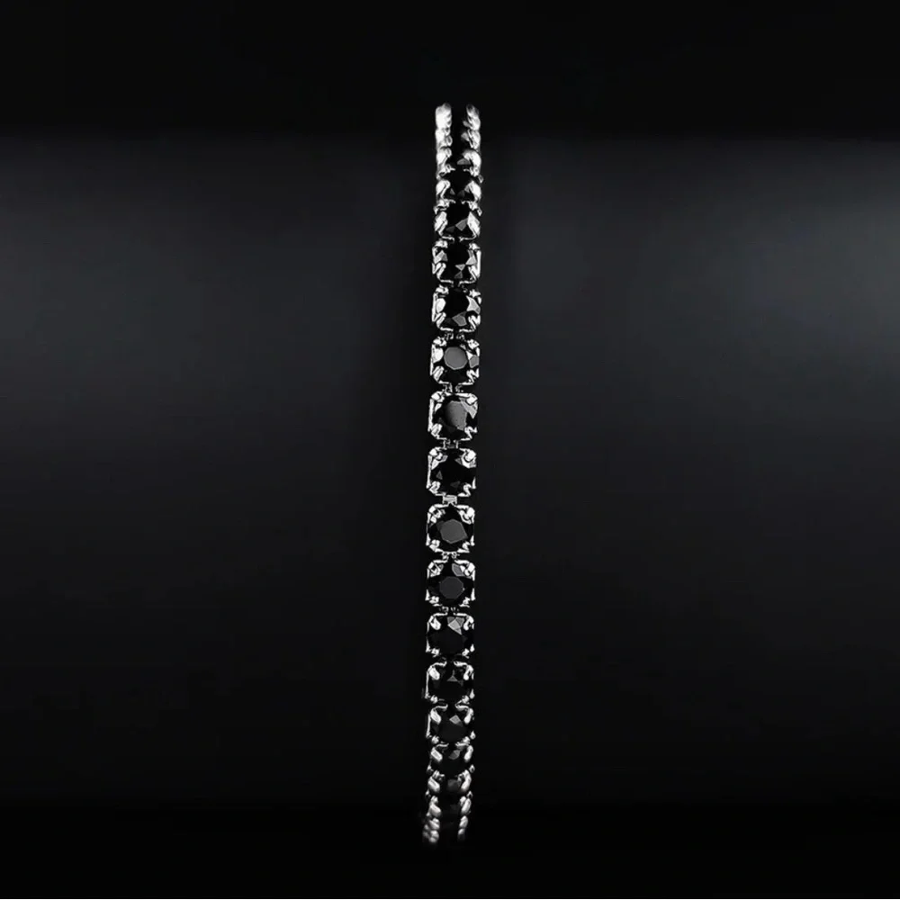 925 Silver black diamond 3mm Tennis Bracelet Bangle for Women‎ Christmas …